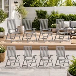 Outdoor Reclining Chairs Set 8 pcs Garden Armchairs Grey Wood Seating