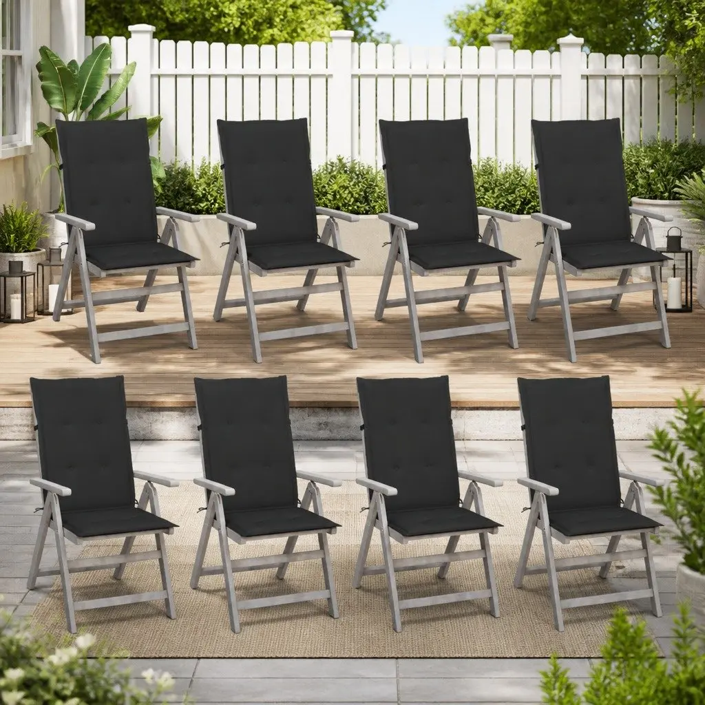 Outdoor Reclining Chairs Set Grey 8 Piece Adjustable Backrest with Cushions