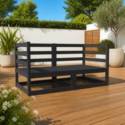Outdoor 2-Seater Garden Sofa Solid Pine Wood Patio Seating Modular Lounge Black