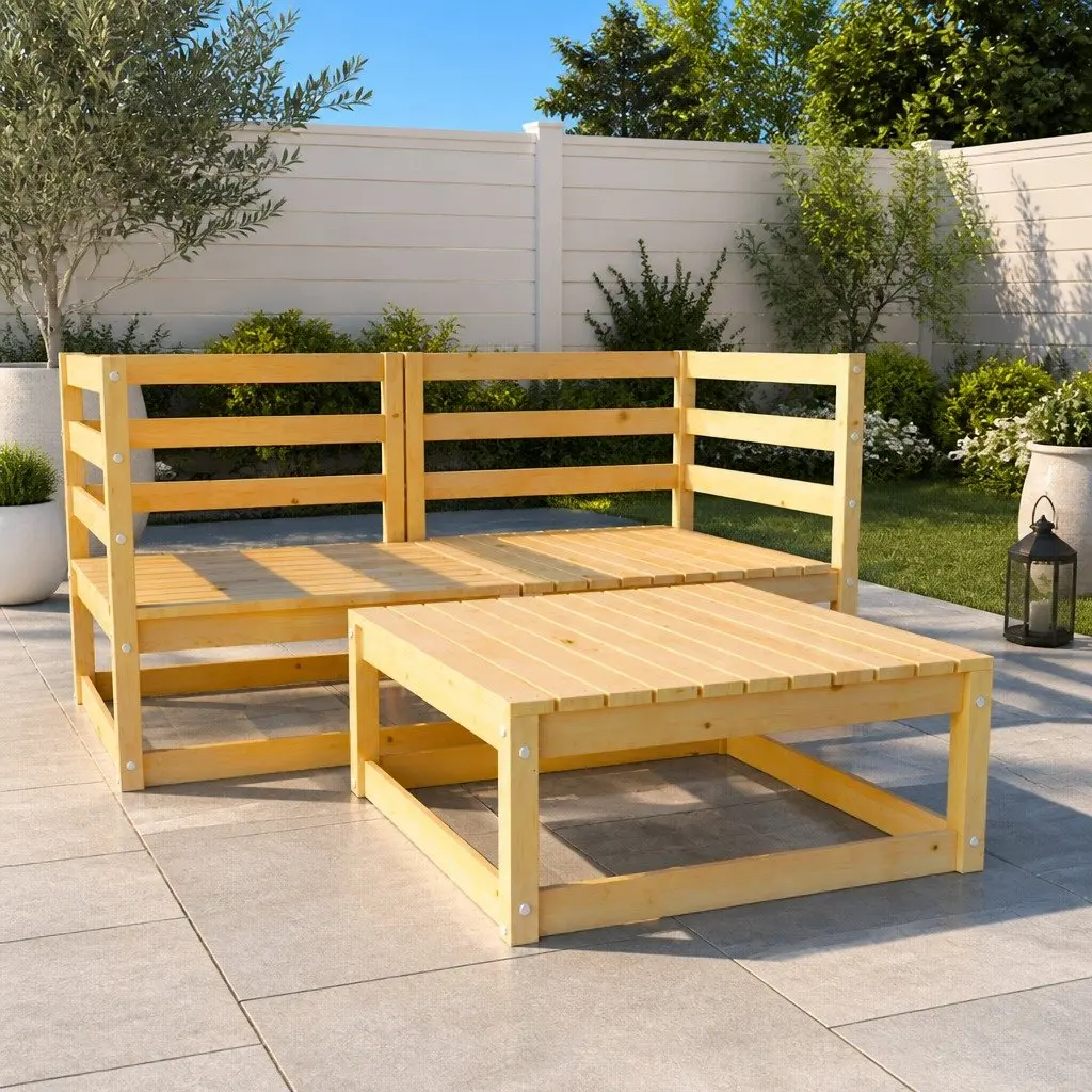 3 Piece Garden Lounge Set Outdoor Furniture Brown Patio Seating Modular Lounger