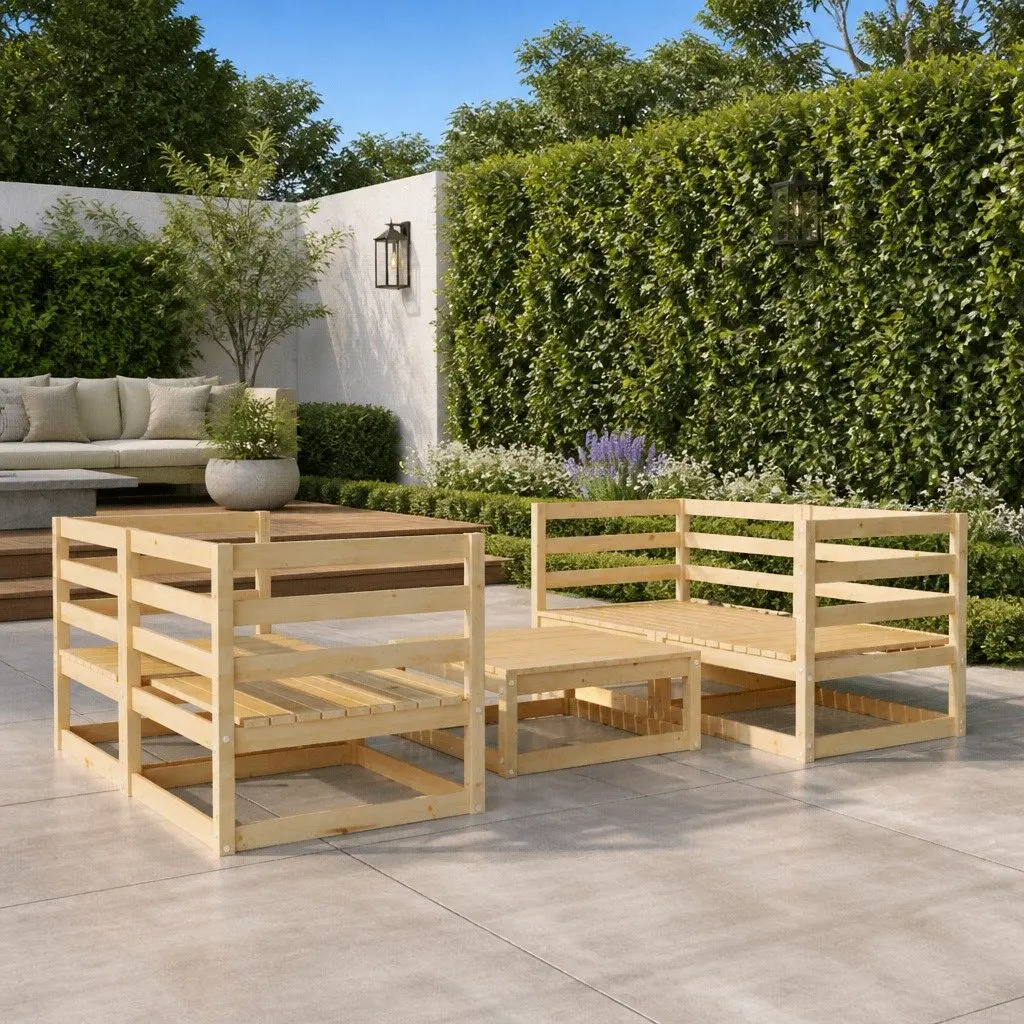 5 Piece Outdoor Lounge Set in Brown Pinewood