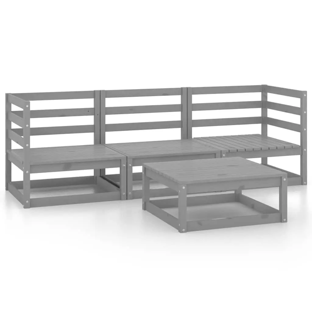 Garden Lounge Set 4 Piece Grey Outdoor Furniture Solid Pinewood Modular Relaxing