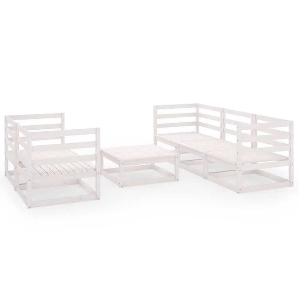Garden Lounge Set White 6 Piece Solid Pinewood Modular Outdoor Furniture