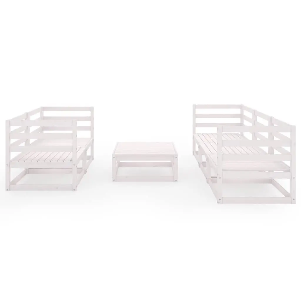 Garden Lounge Set White 6 Piece Solid Pinewood Modular Outdoor Furniture
