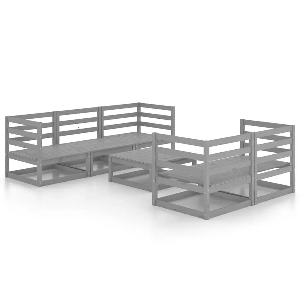 6 Piece Garden Lounge Set Grey Solid Pinewood Modular Outdoor Sofa