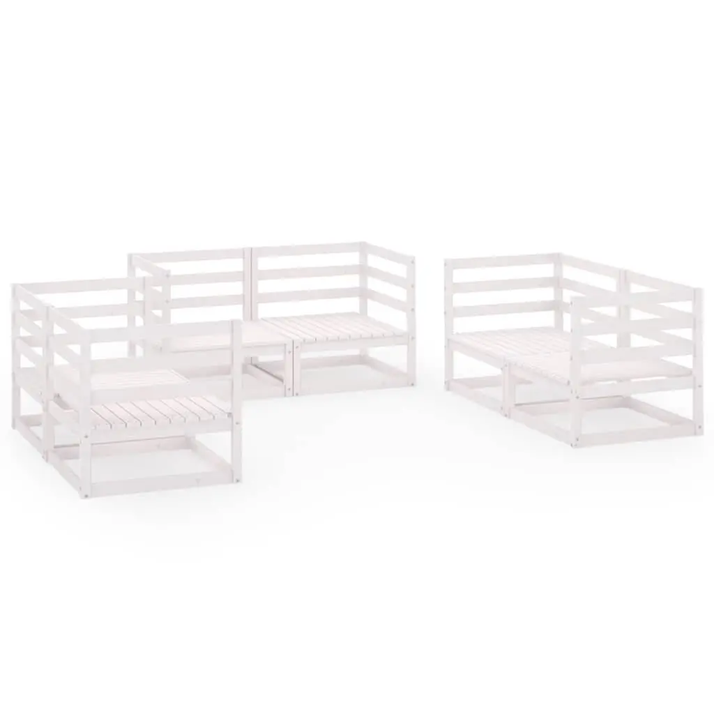 Garden Lounge Set White 6 Piece Solid Pinewood Modular Outdoor Furniture