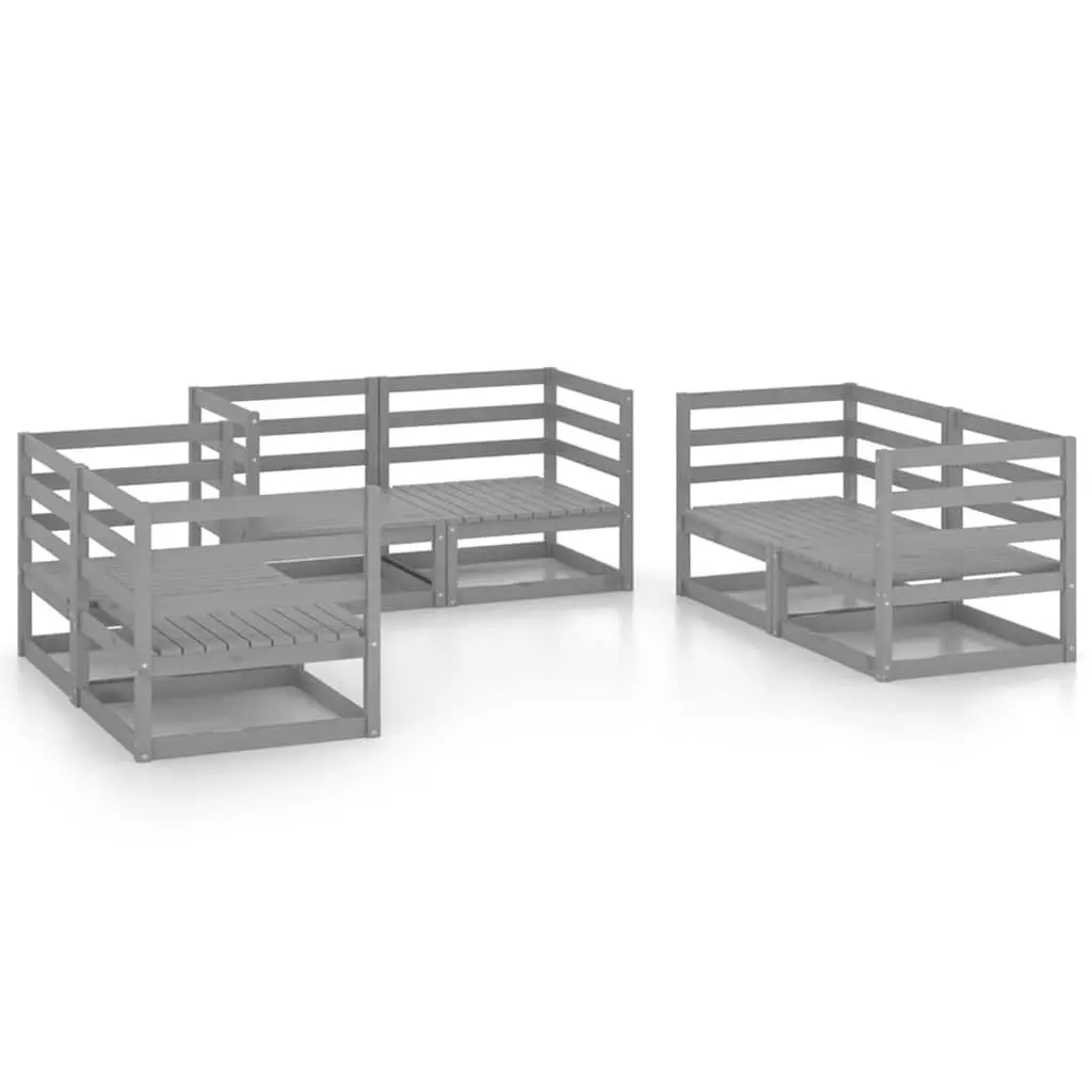 Garden Lounge Set Grey 6 Piece Solid Pinewood Modular Outdoor Furniture