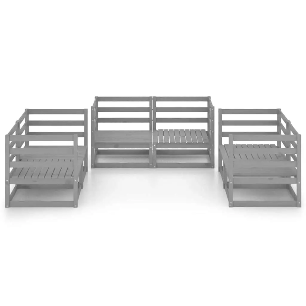 Garden Lounge Set Grey 6 Piece Solid Pinewood Modular Outdoor Furniture