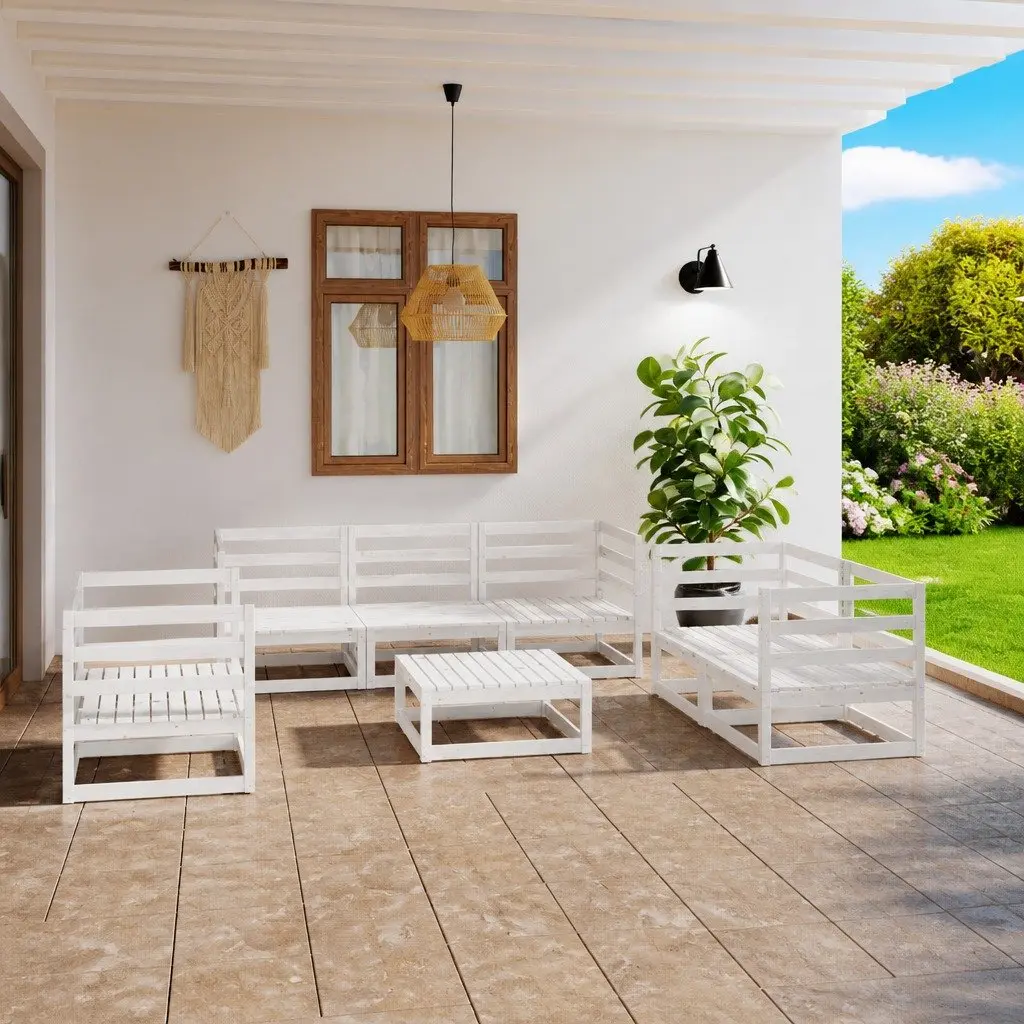 Garden Lounge Set White 8 Piece Modular Sofa Seating