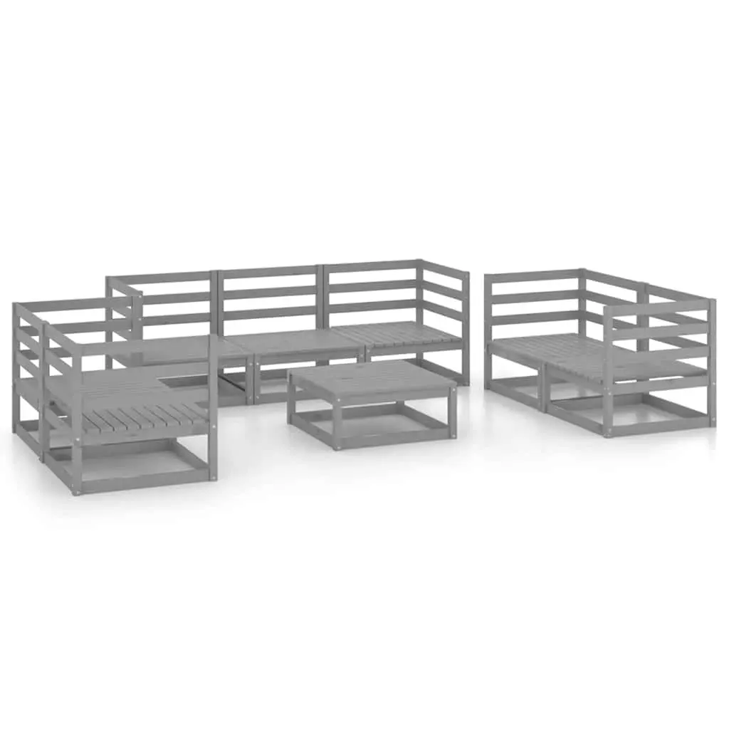 Garden Lounge Set 8 Piece Outdoor Furniture Grey Solid Wood Modular Patio