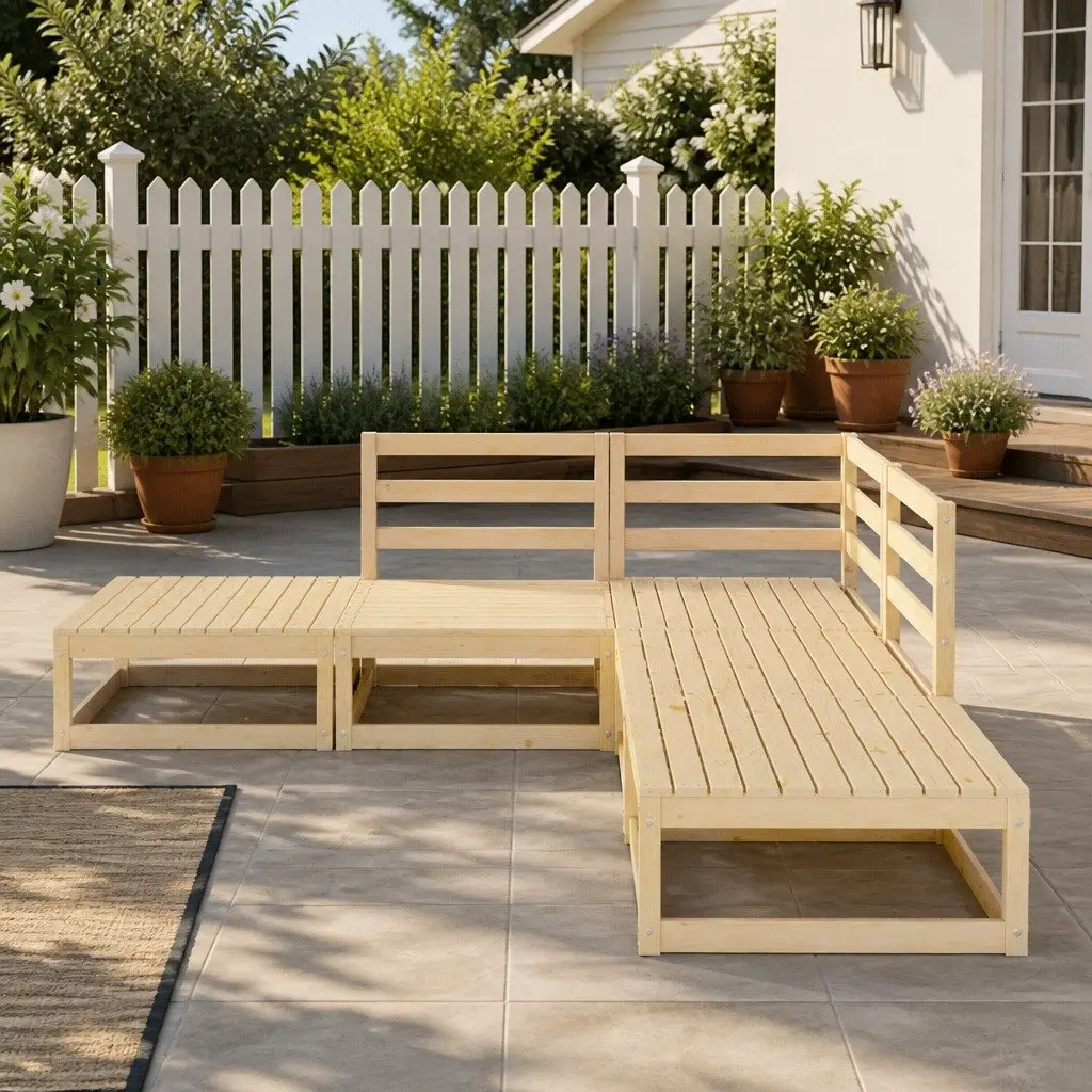 5 Piece Garden Lounge Set Solid Pinewood Brown Outdoor Furniture Modular