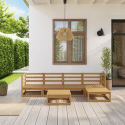 Garden Lounge Set 6 Piece Outdoor Furniture Brown Solid Pinewood Modular