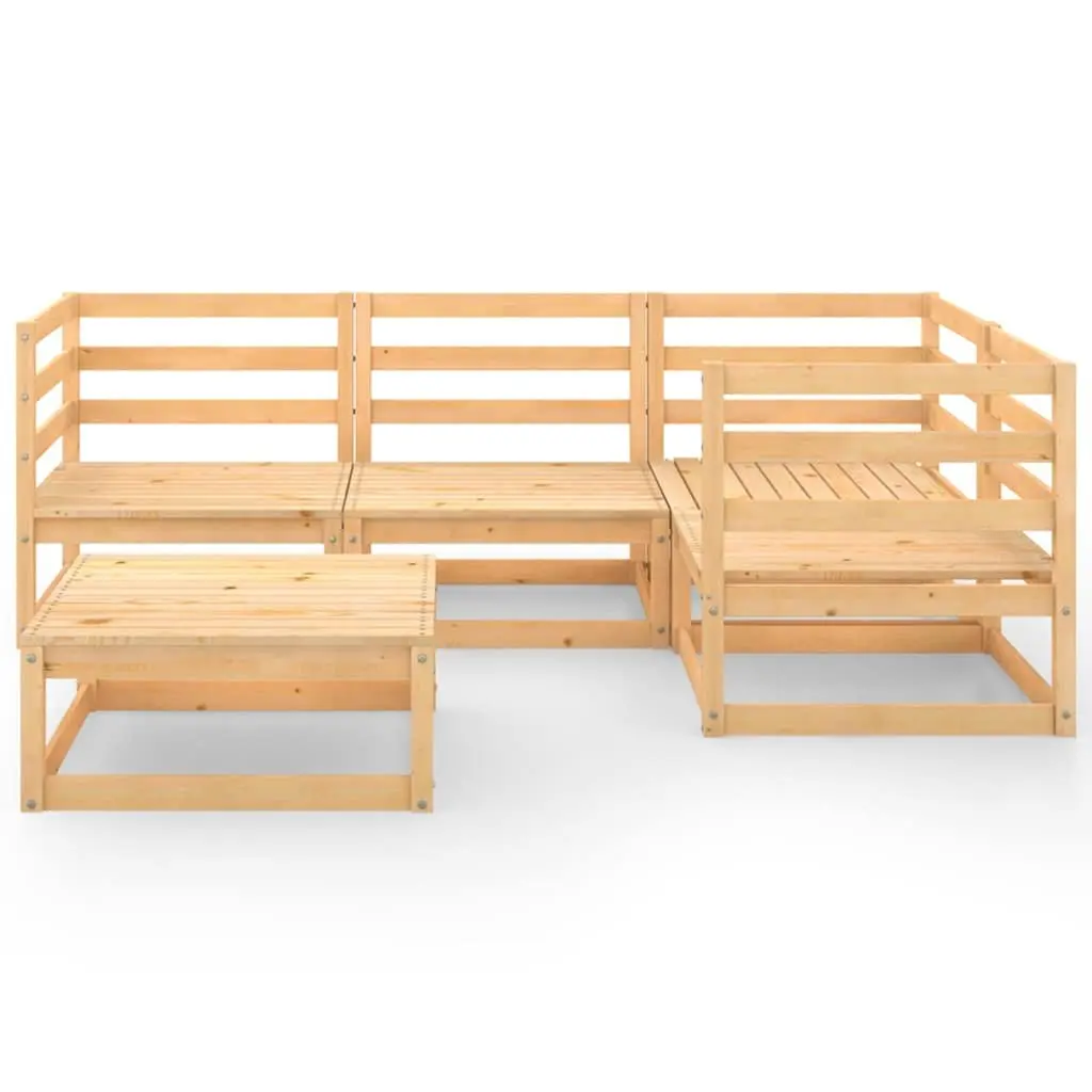 5 Piece Garden Lounge Set Brown Modular Solid Pinewood Outdoor Furniture