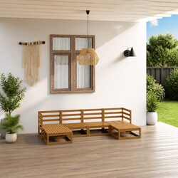 6 Piece Garden Lounge Set Solid Pinewood Brown Outdoor Furniture Patio Sectional