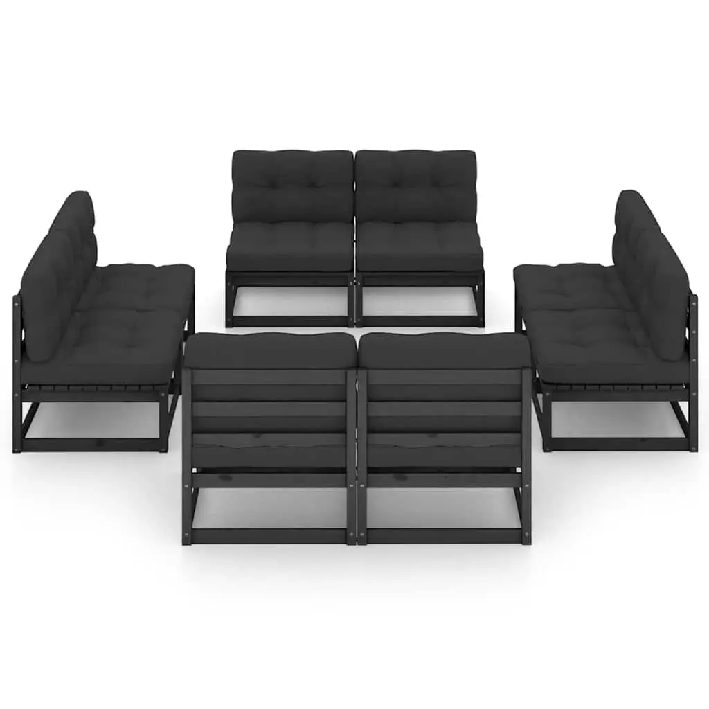 Garden Lounge Set Black 8 Piece Solid Pinewood with Cushions