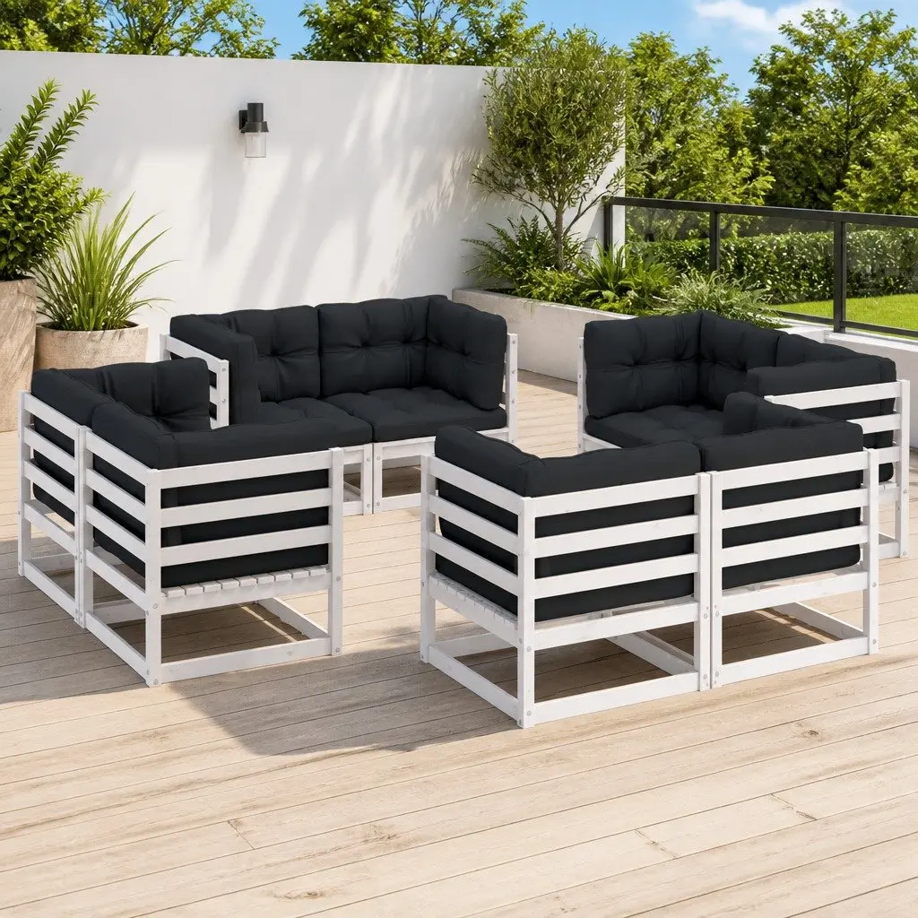 Garden Lounge Set 8 Piece Outdoor Furniture with Cushions White Seating