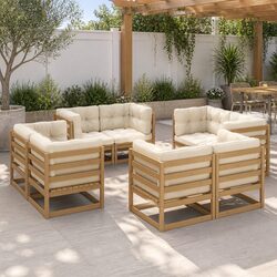 Garden Lounge Set 8 Piece Outdoor Furniture with Cushions Brown Pinewood