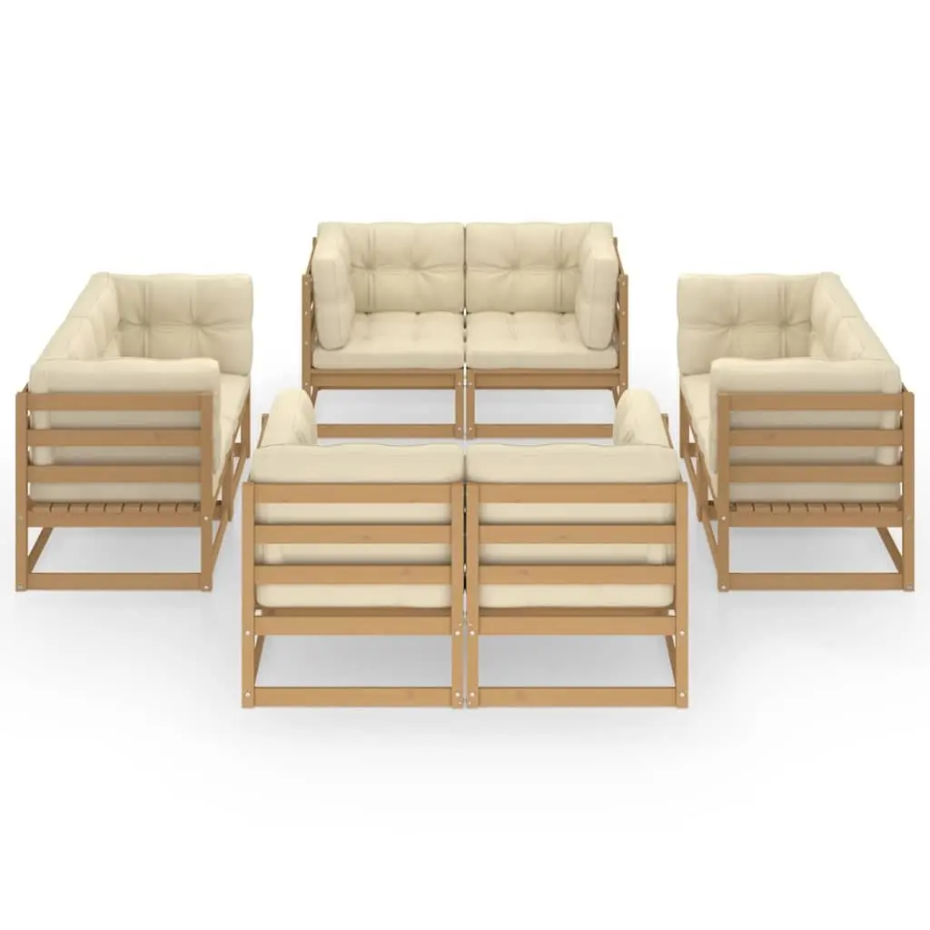 Garden Lounge Set 8 Piece Outdoor Furniture with Cushions Brown Pinewood