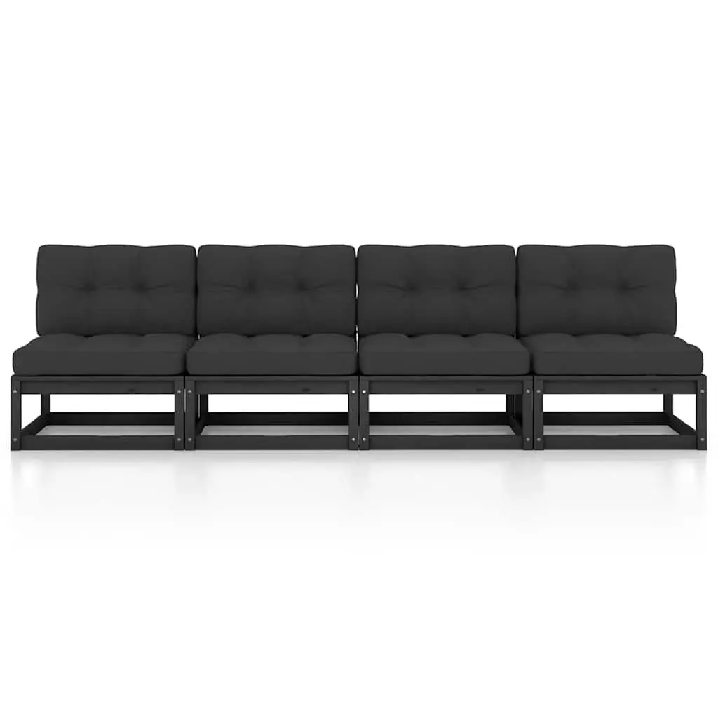 Garden Sofa Black 4-Seater Solid Pinewood Construction with Cushions Outdoor Patio Furniture