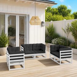 Garden Lounge Set 6 Piece Outdoor Furniture with Cushions White Modular