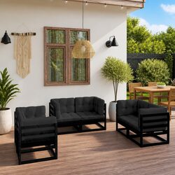 Concise 6-Piece Garden Lounge Set in Black Pinewood