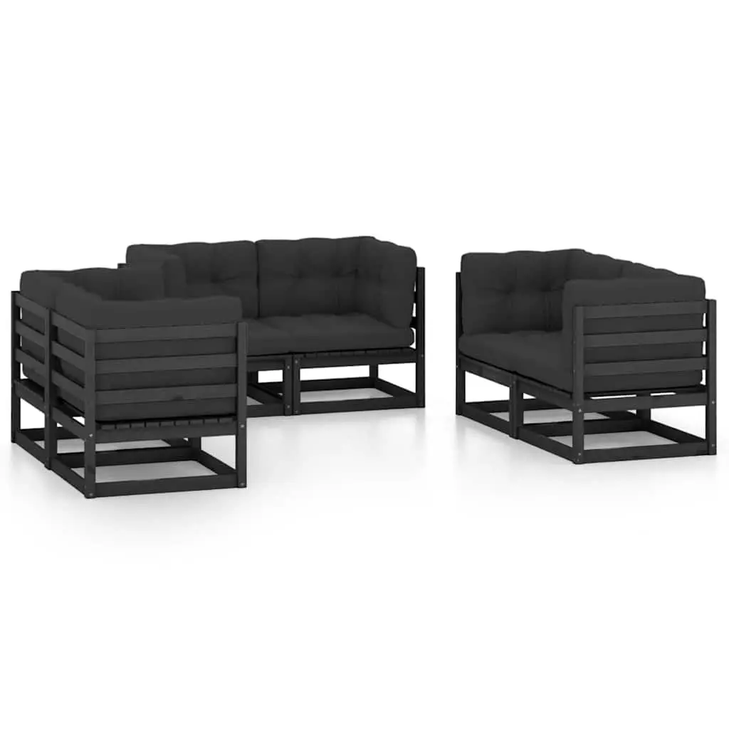 Garden Lounge Set 6 Piece Outdoor Furniture with Cushions Pinewood Black