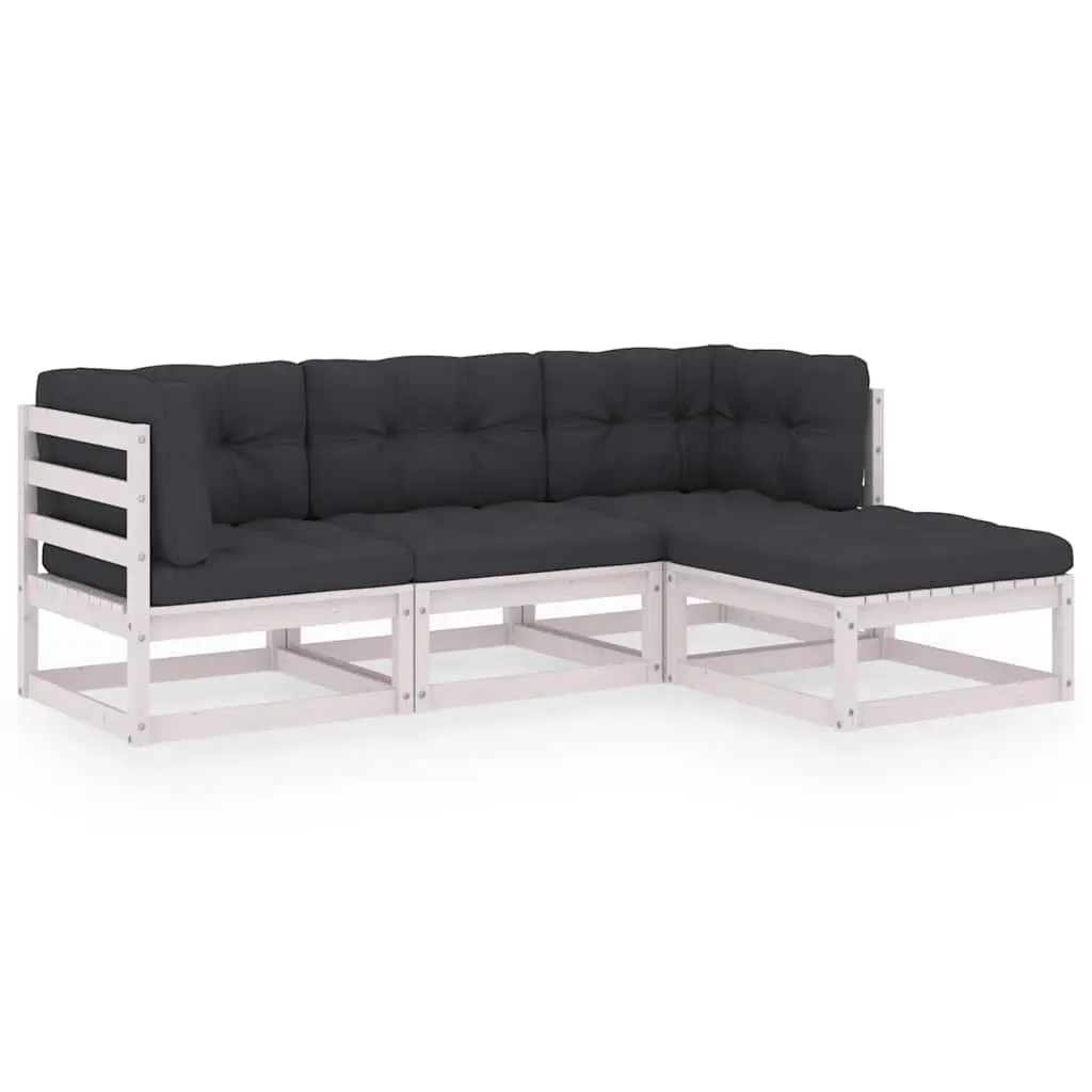 Garden Lounge Set 4 Piece Outdoor Furniture White Cushions Modular Relaxation