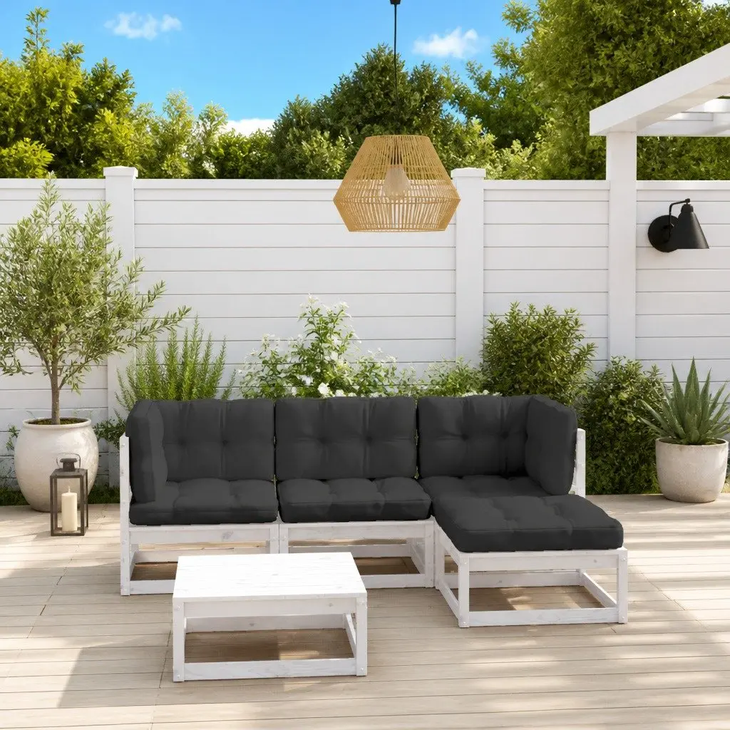 Garden Lounge Set White 5 Piece Outdoor Furniture with Cushions Pinewood