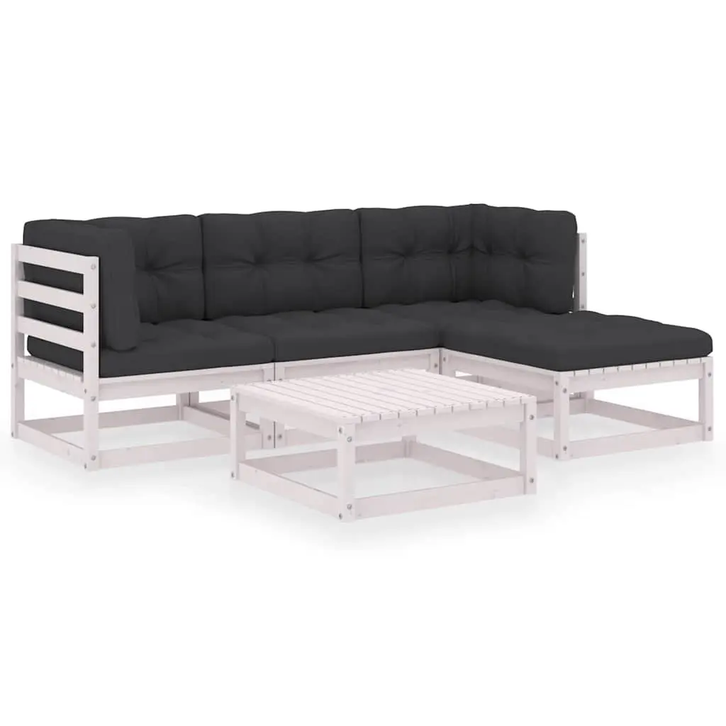 Garden Lounge Set White 5 Piece Outdoor Furniture with Cushions Pinewood