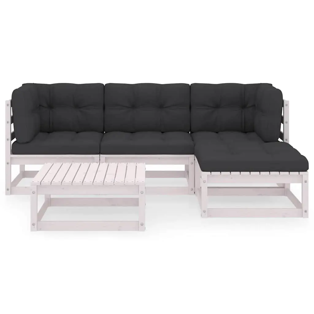 Garden Lounge Set White 5 Piece Outdoor Furniture with Cushions Pinewood