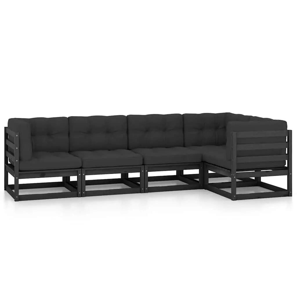 Garden Lounge Set 5 Piece Outdoor Furniture with Cushions Black Pinewood