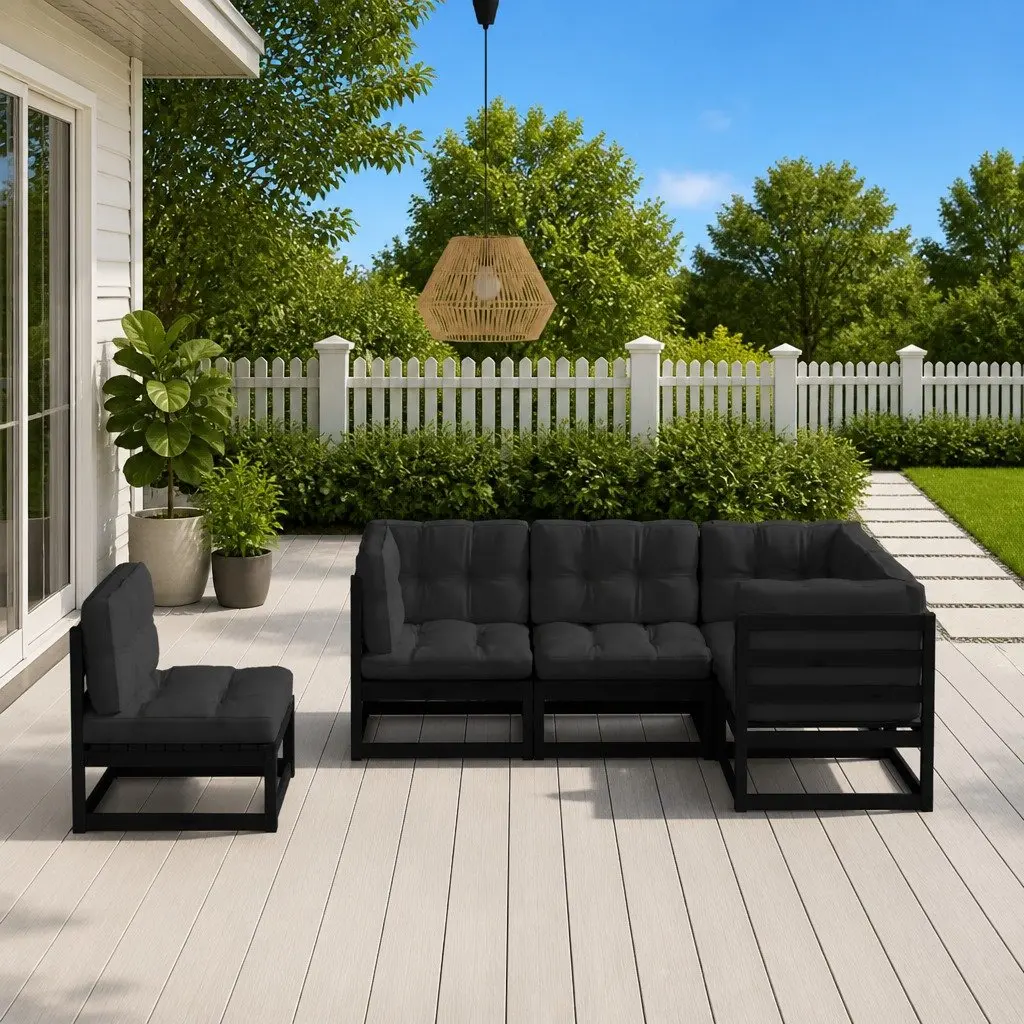 Garden Lounge Set Black 5 Piece Modular Outdoor Furniture with Cushions