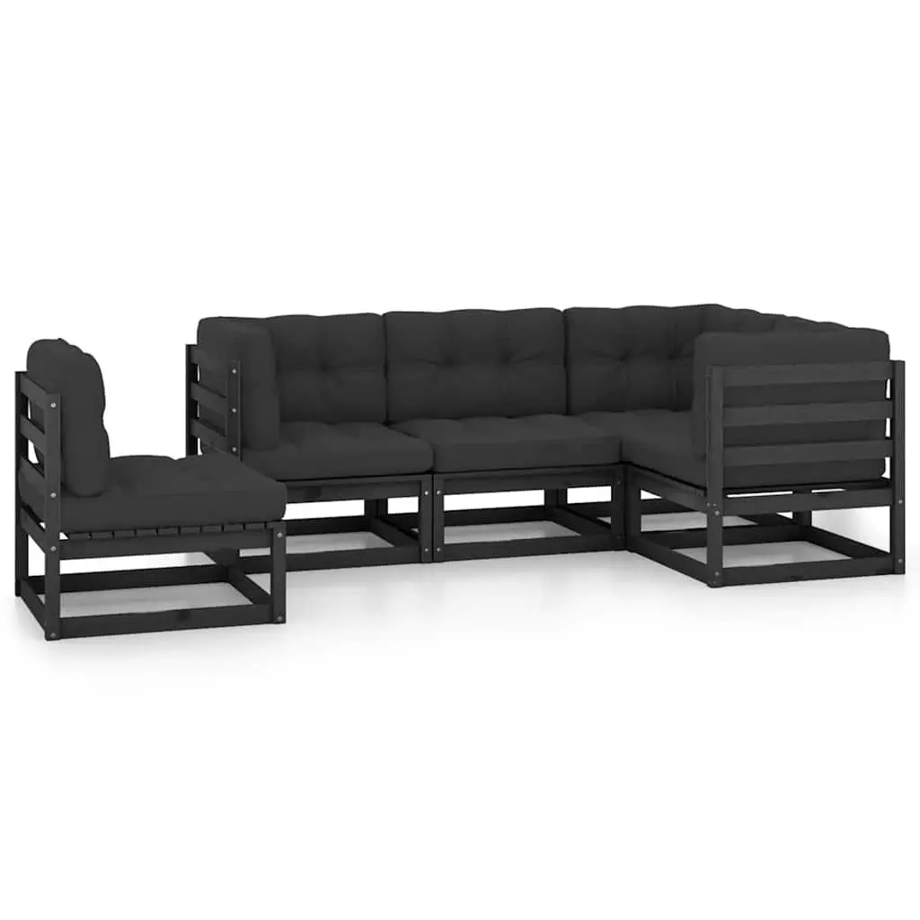 Garden Lounge Set Black 5 Piece Modular Outdoor Furniture with Cushions