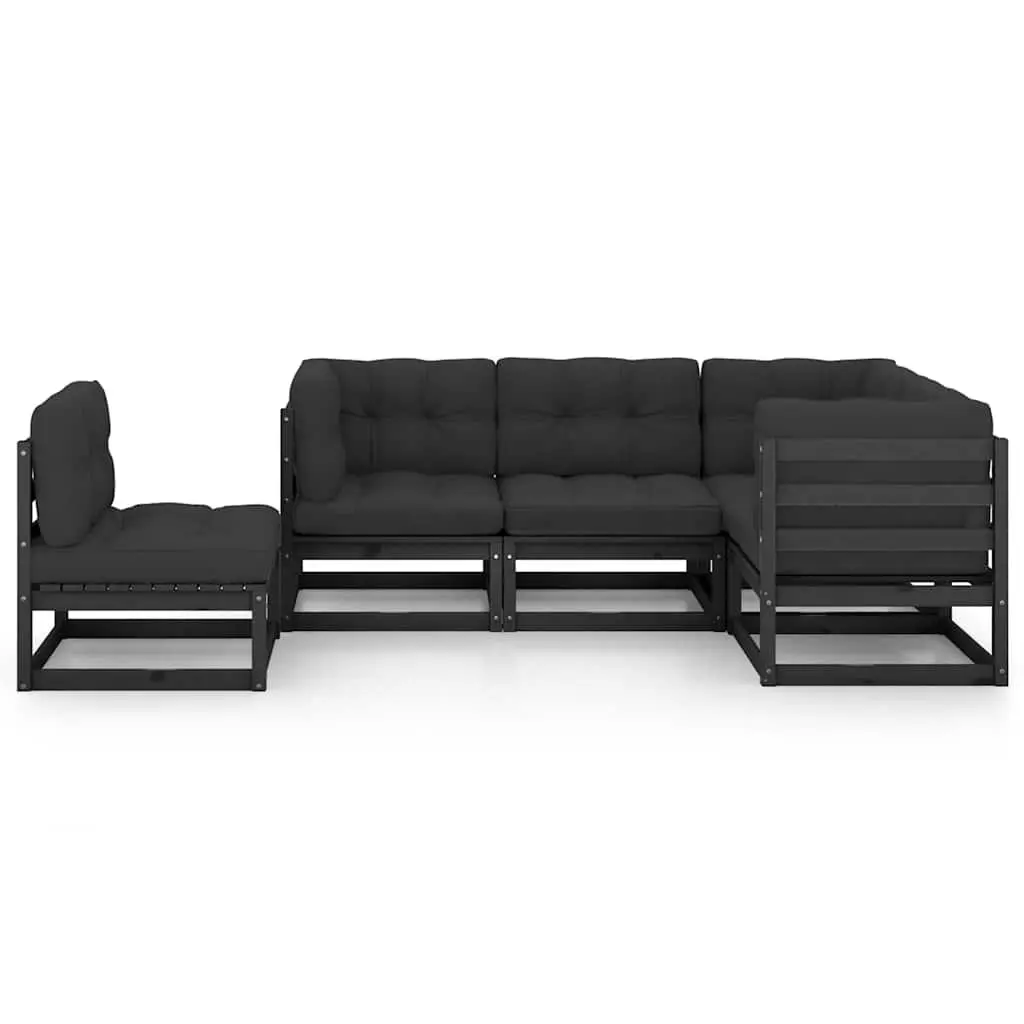 Garden Lounge Set Black 5 Piece Modular Outdoor Furniture with Cushions
