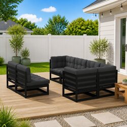 Concise 7 Piece Black Garden Lounge Set with Cushions