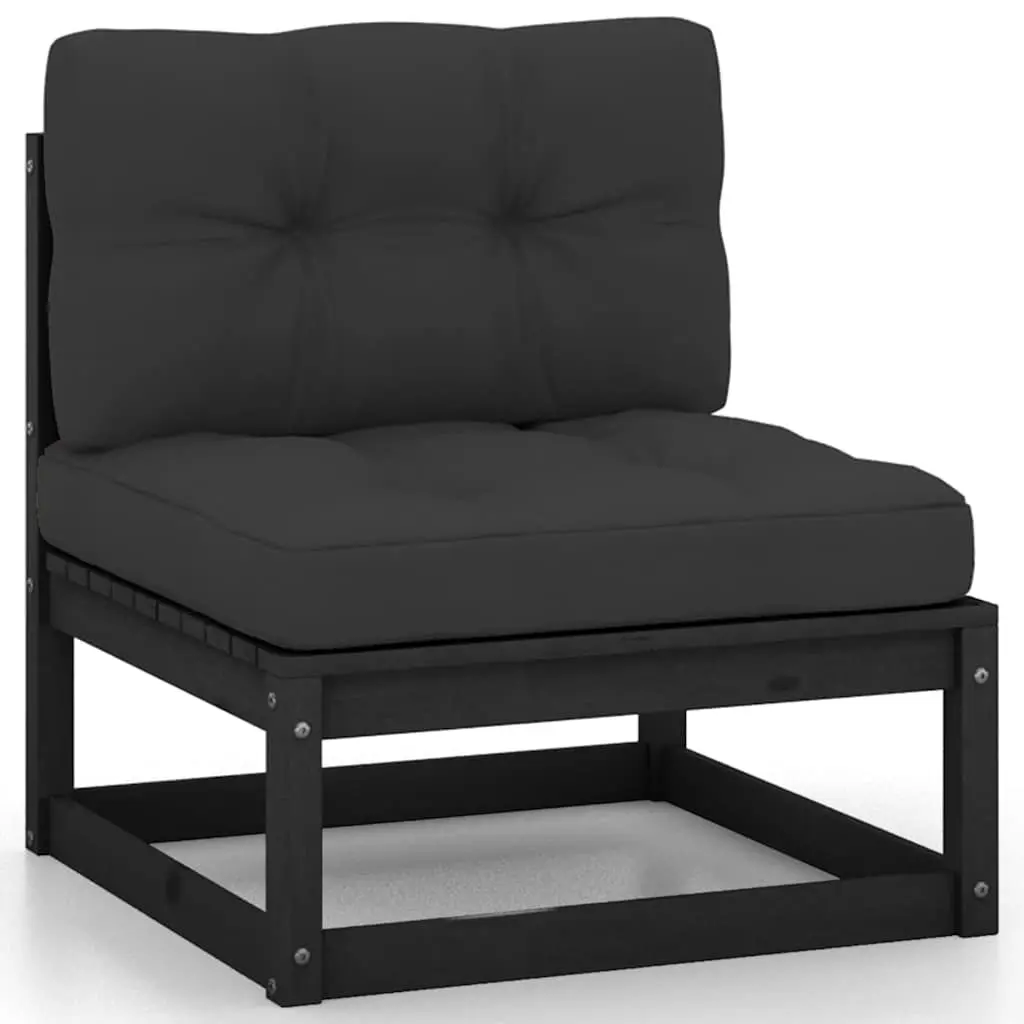 Garden Lounge Set 7 Piece Outdoor Furniture with Cushions Solid Pinewood Black
