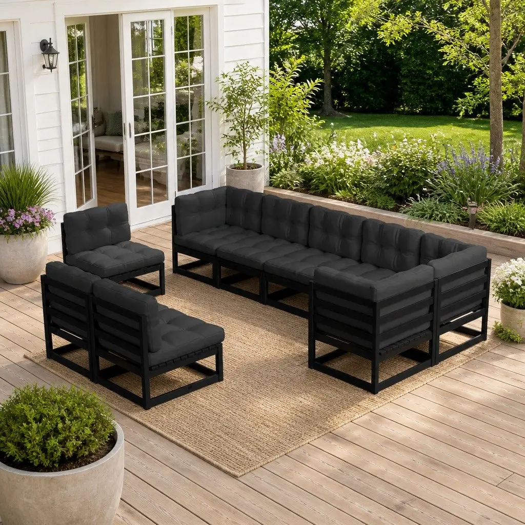 Garden Lounge Set Black 9 Piece Modular Outdoor Furniture with Cushions