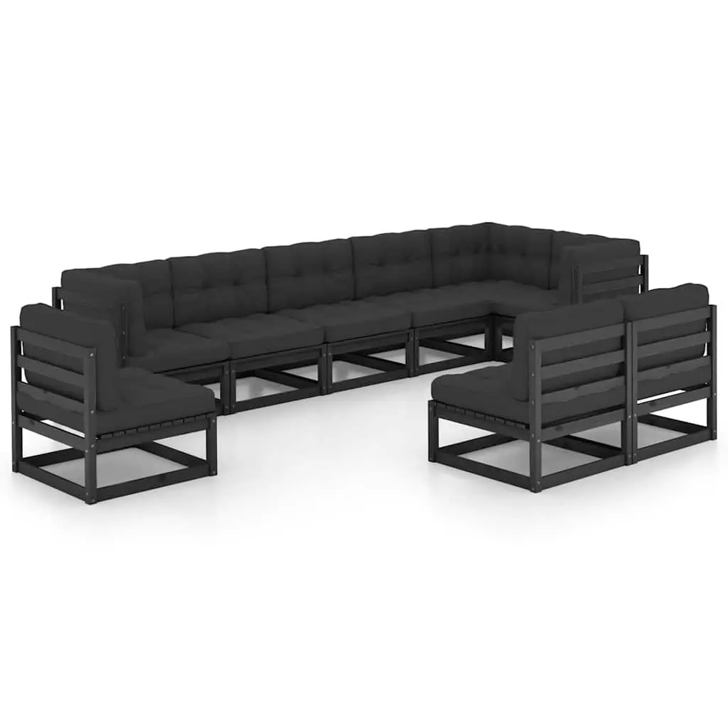 Garden Lounge Set Black 9 Piece Modular Outdoor Furniture with Cushions