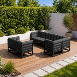 Garden Lounge Set 7 Piece Outdoor Furniture with Cushions Solid Pinewood Black