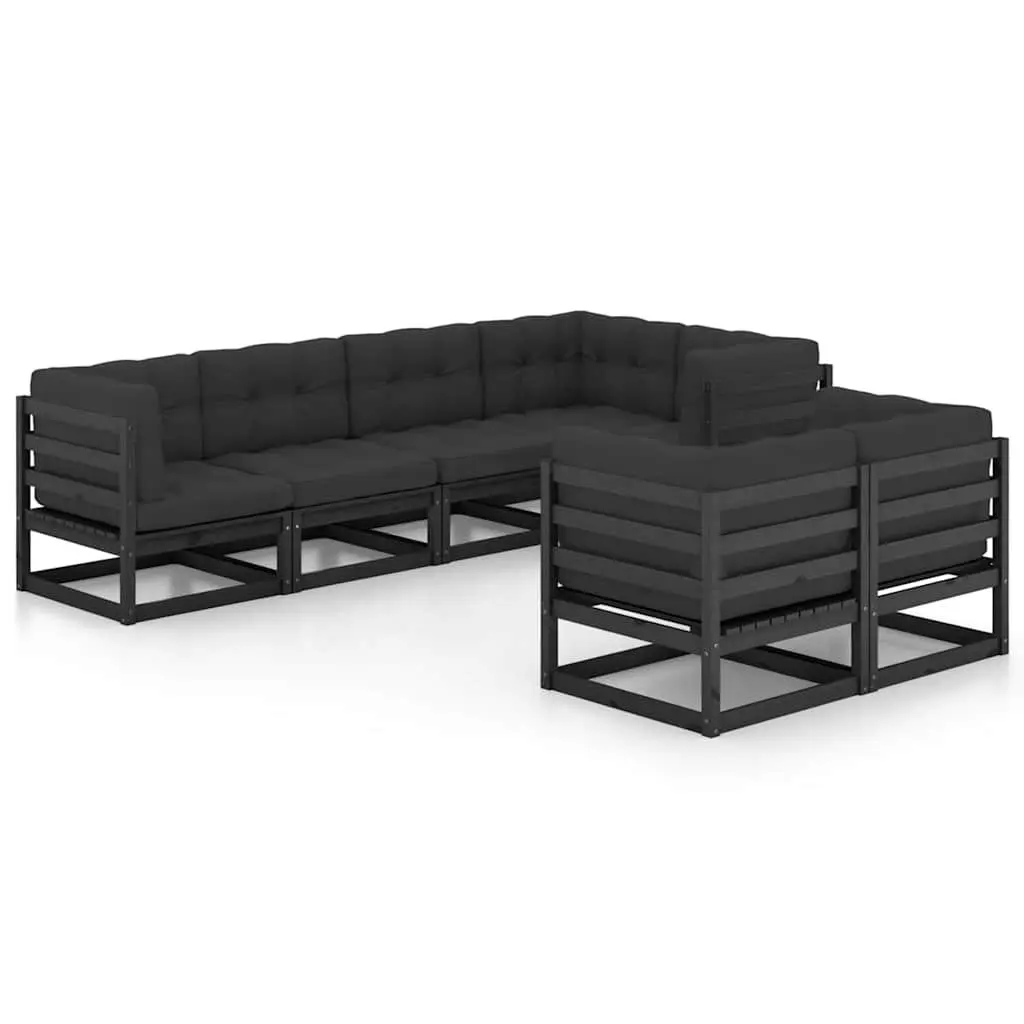 Garden Lounge Set 7 Piece Outdoor Furniture with Cushions Solid Pinewood Black