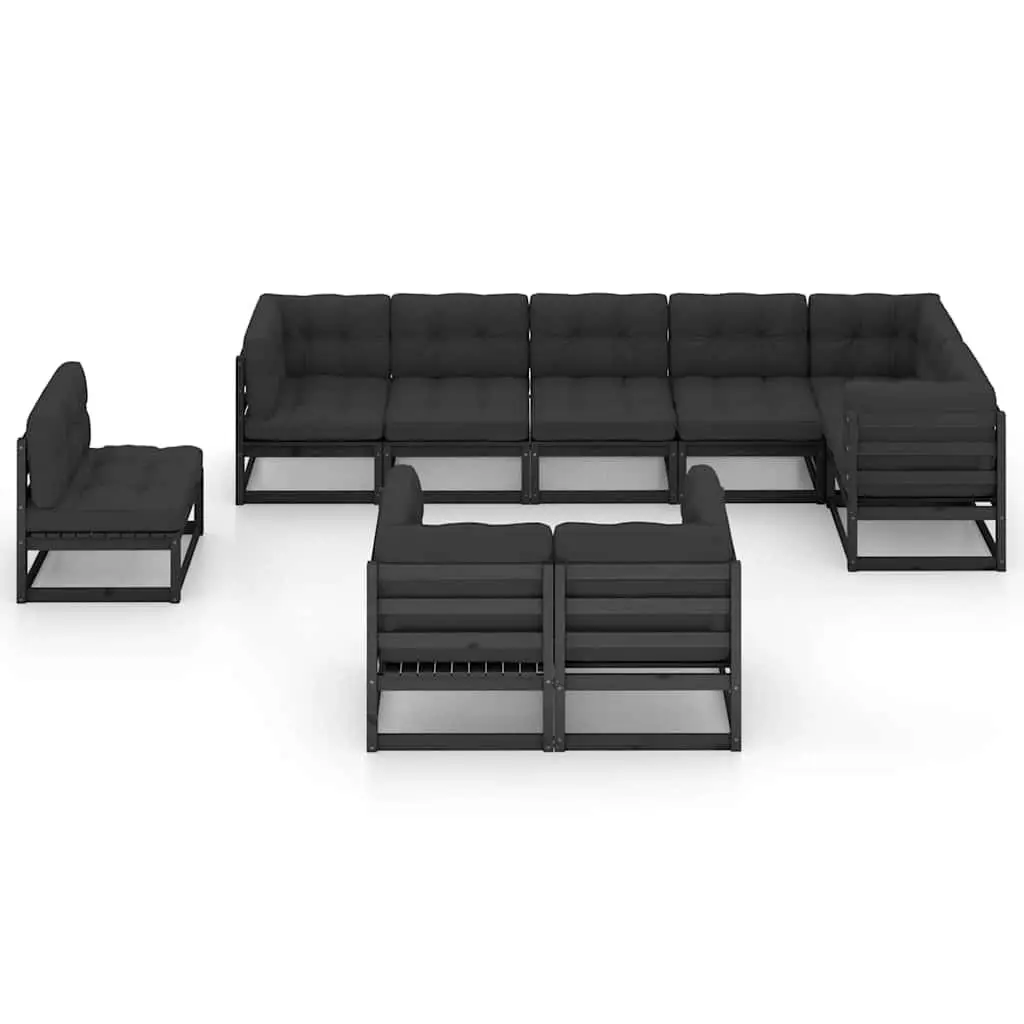 Garden Lounge Set 9 Piece Outdoor Furniture with Cushions Solid Pinewood Black