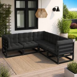 Compact and Stylish 5-Piece Black Lounge Set with Cushions