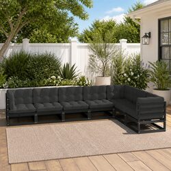 7 Piece Garden Lounge Set Outdoor Furniture Sofa Seating with Cushions Black
