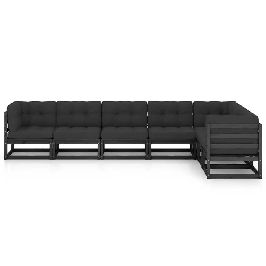 7 Piece Garden Lounge Set Outdoor Furniture Sofa Seating with Cushions Black