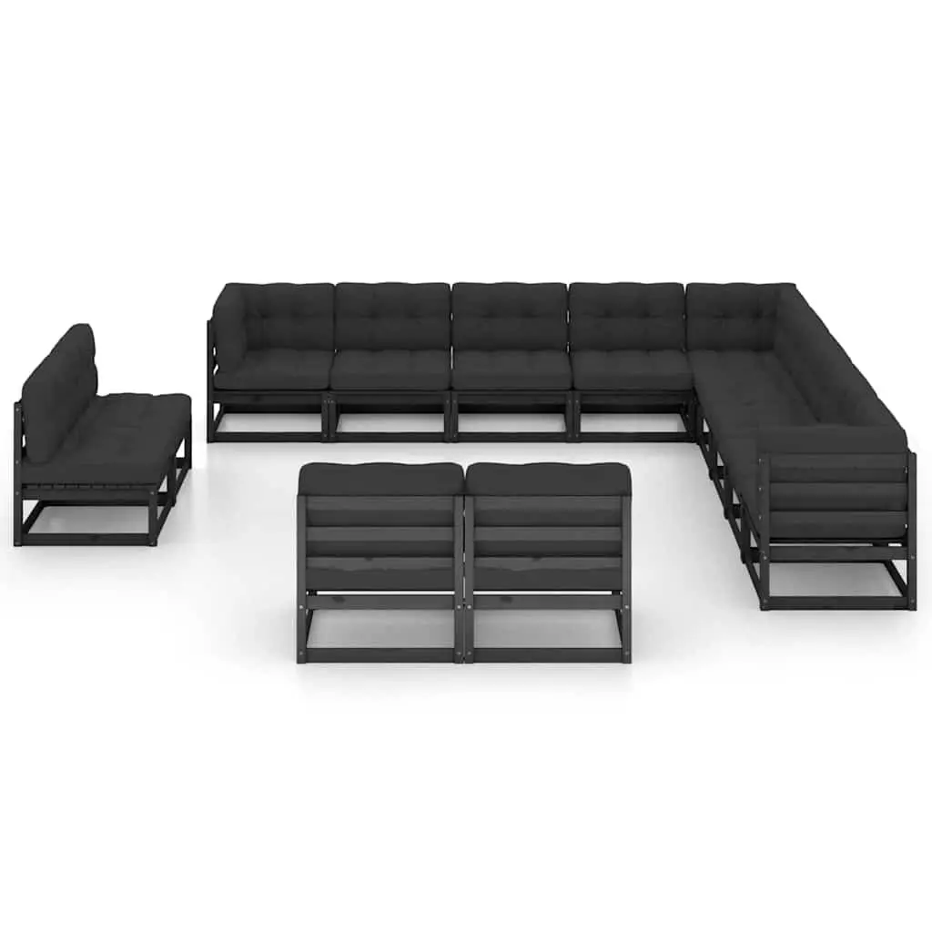 Garden Lounge Set 13 Piece Outdoor Furniture Sofa with Cushions Black Pinewood