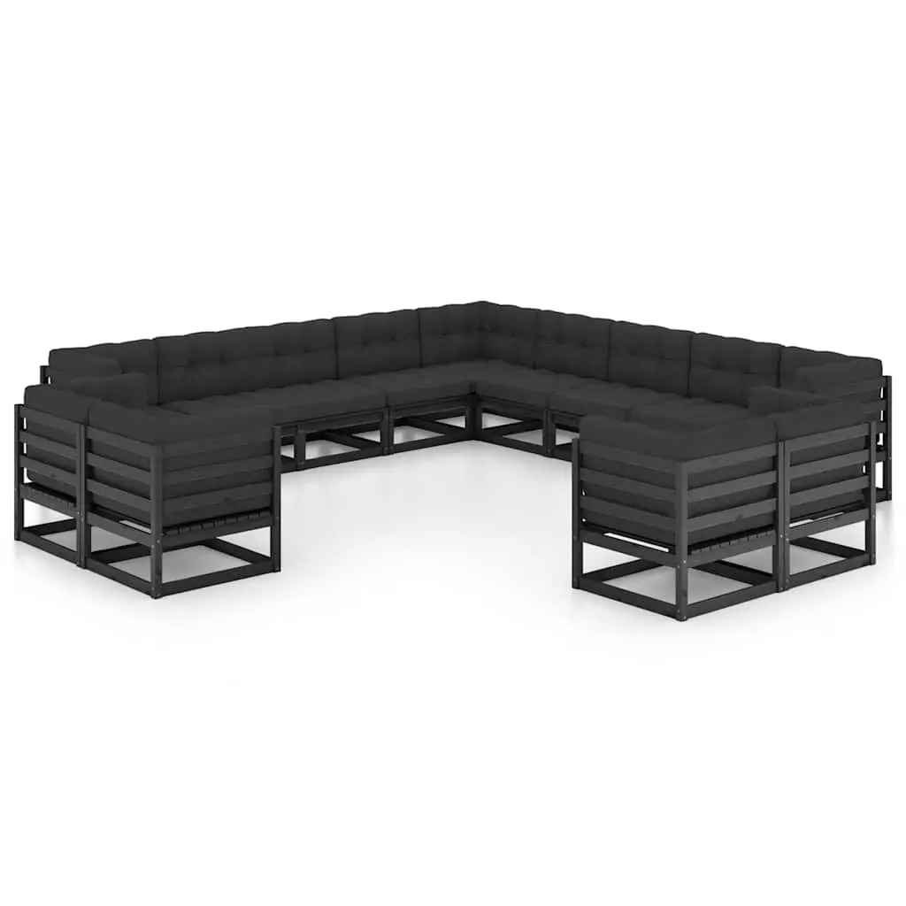 Garden Lounge Set 13 Piece Outdoor Furniture with Cushions Black Pinewood