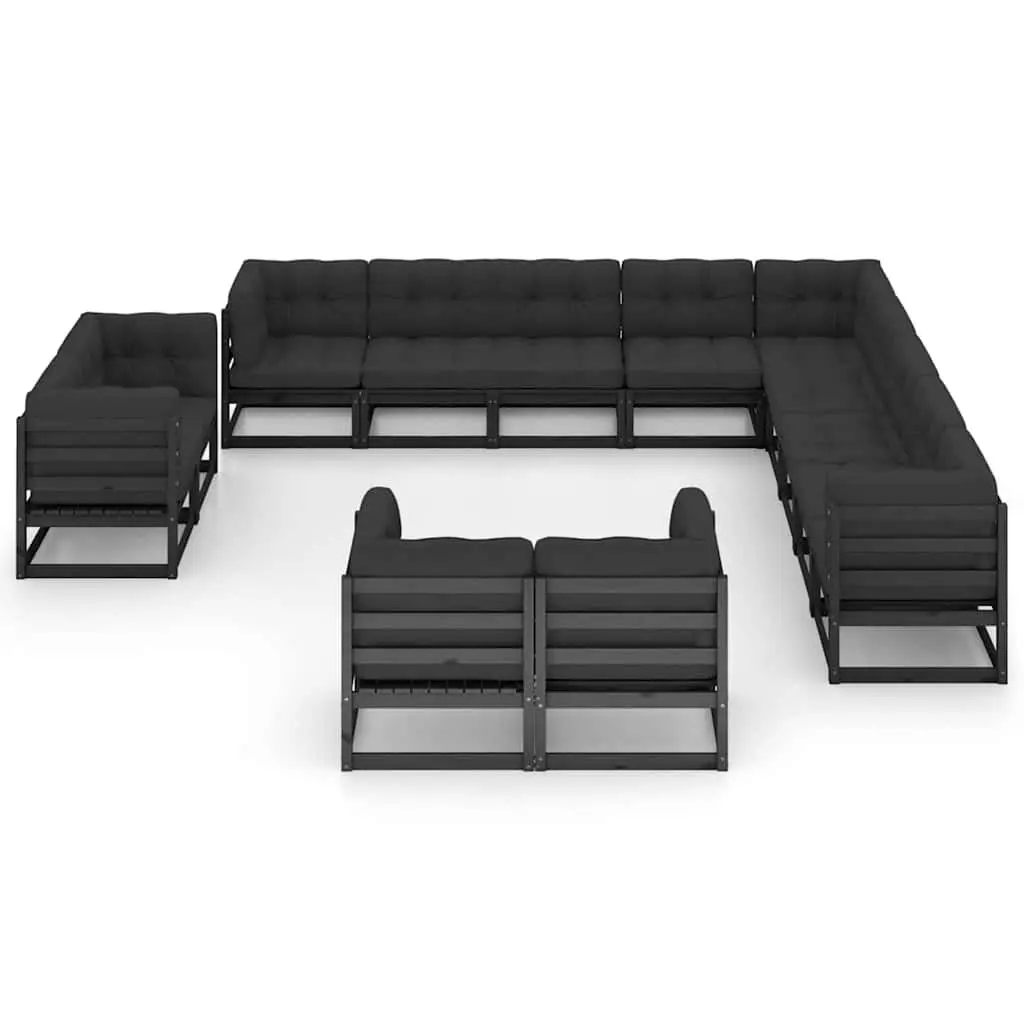 Garden Lounge Set 13 Piece Outdoor Furniture with Cushions Black Pinewood