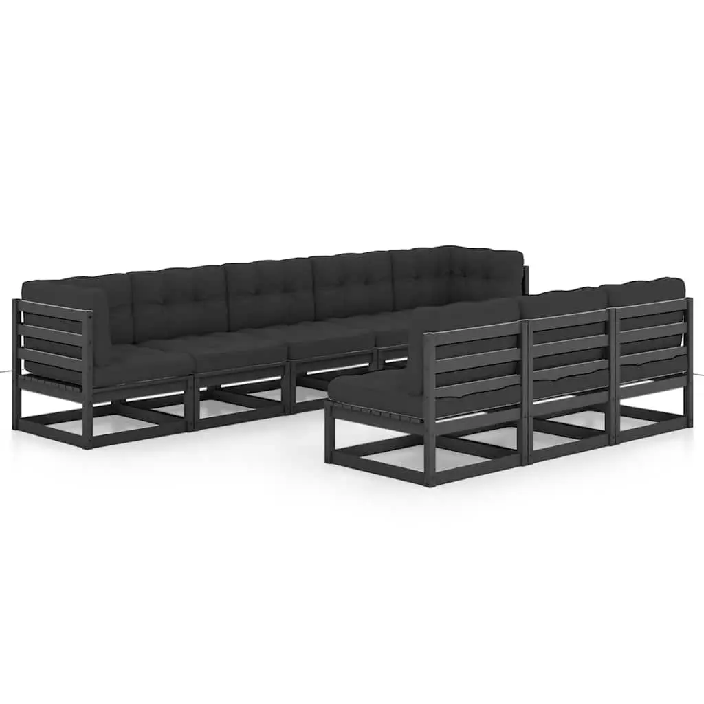 Garden Lounge Set Black 8 Piece Outdoor Furniture Patio Sofa with Cushions