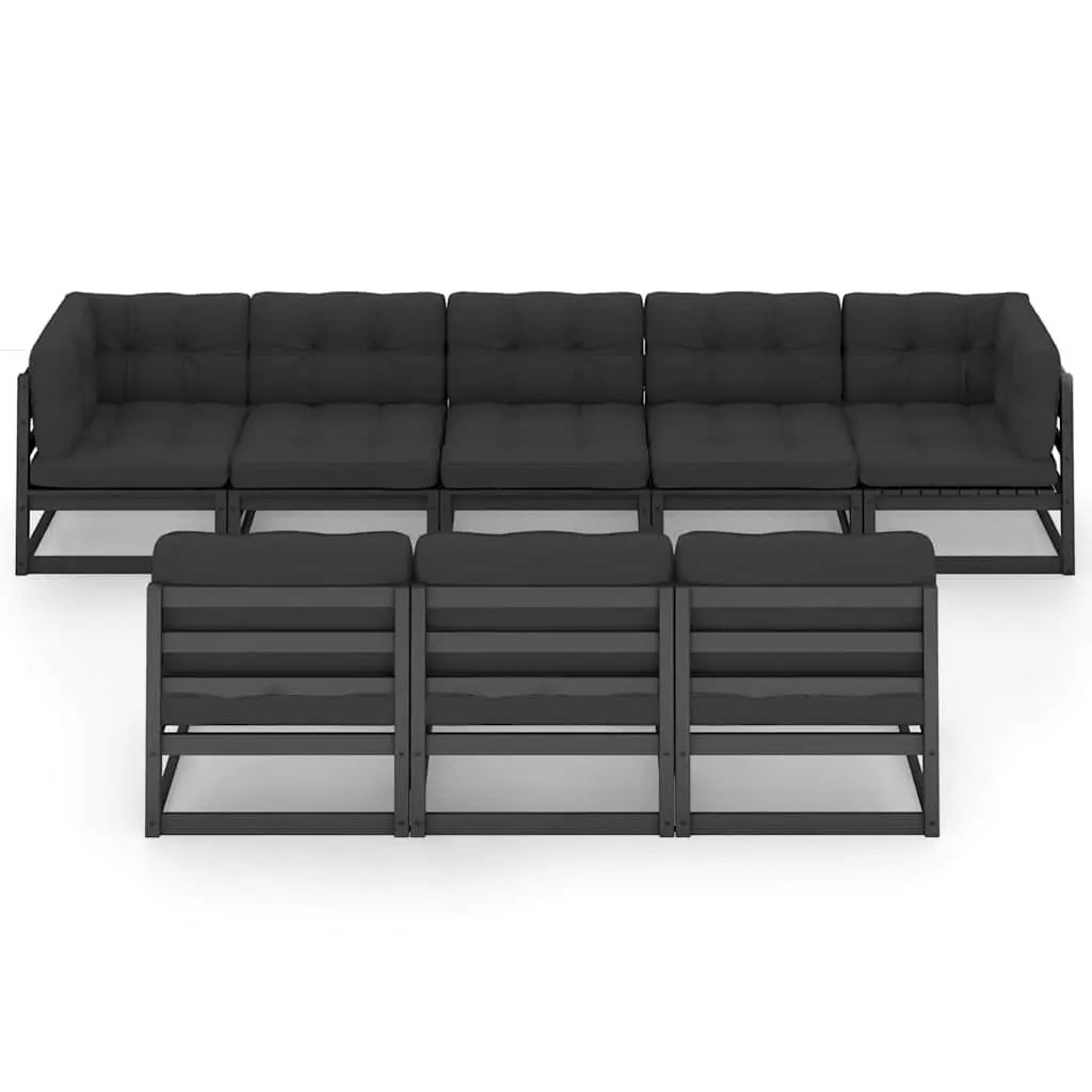 Garden Lounge Set Black 8 Piece Outdoor Furniture Patio Sofa with Cushions