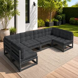 Garden Lounge Set 6 Piece Outdoor Furniture Black Pinewood with Cushions Patio